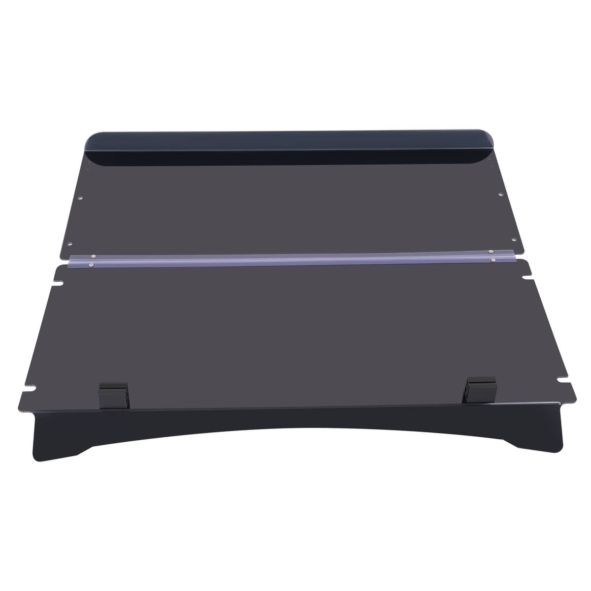 Tinted flip windshield screen in dark smoked finish with side mounting tabs.
