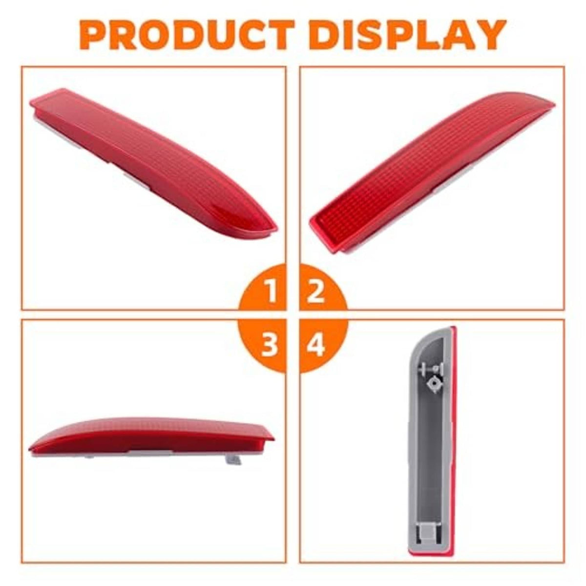 Red rear bumper reflector covers with mounting clip detail