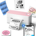 Pink and white Bluetooth thermal label printer with 4x6 shipping label