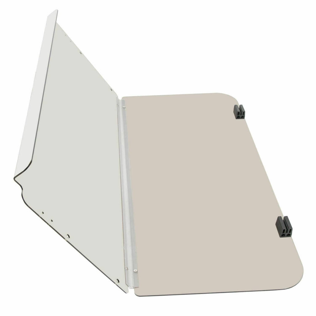 Tinted folding golf cart windshield windscreen panel with metal frame and latch tabs