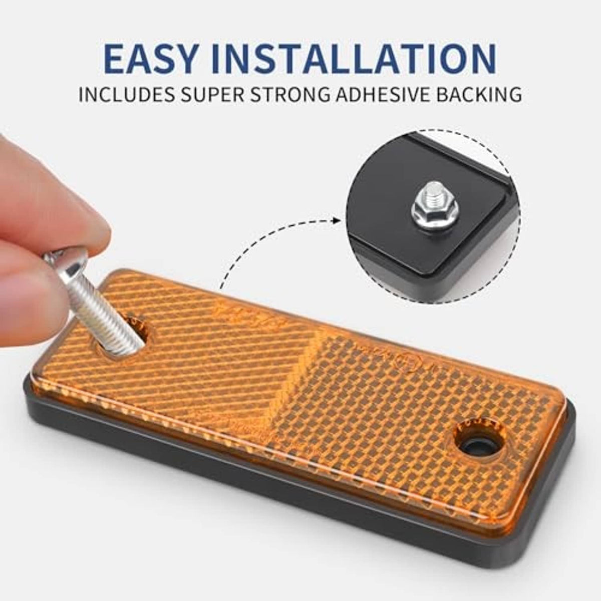 Orange rectangular screw-on reflector with raised screw post and two mounting holes