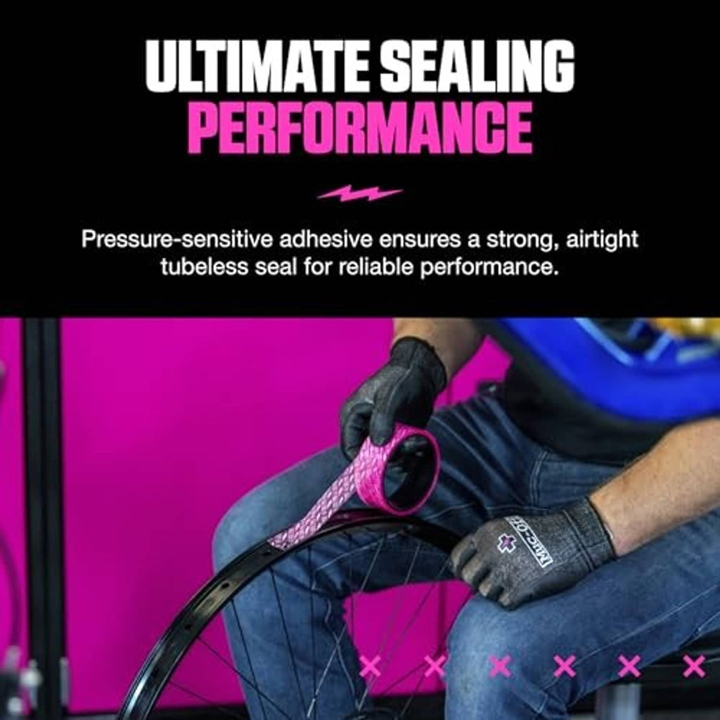 Tubeless rim tape applying adhesive liner to bicycle rim for an airtight seal