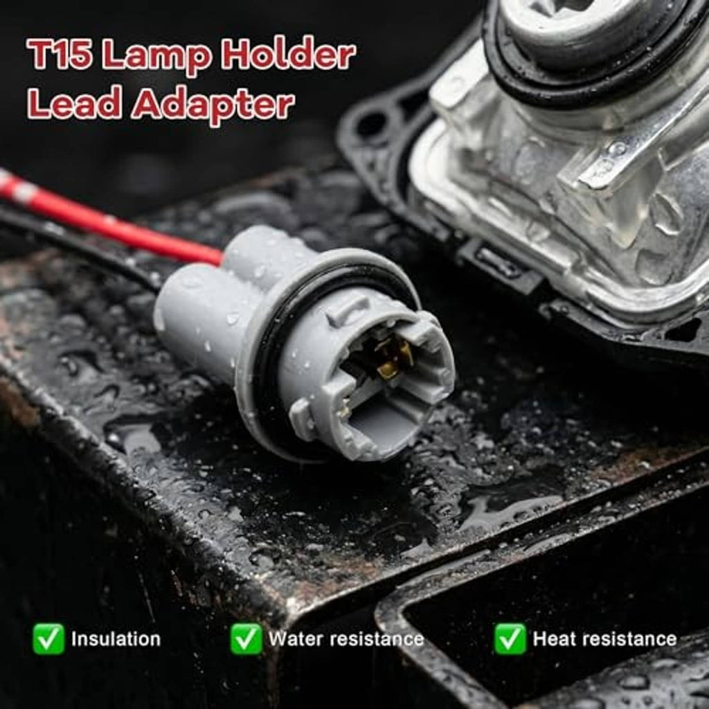 T15 lamp holder lead adapter with gray socket and two-wire pigtail, red/black leads