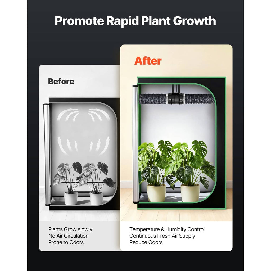 Inline duct fan promoting plant growth and odor reduction (diagram view)