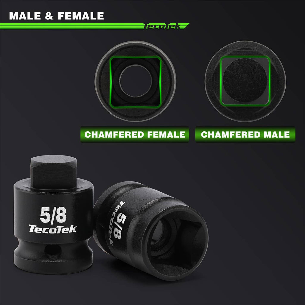 Chamfered male and female square drive socket ends on black sockets
