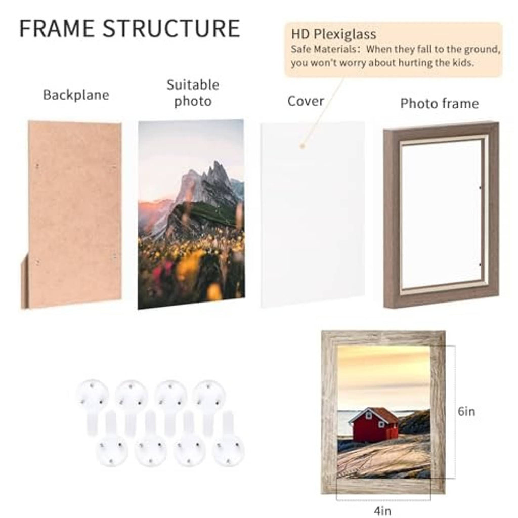 Small photo frame set with clear cover, backboard, and hanging wall hardware pieces