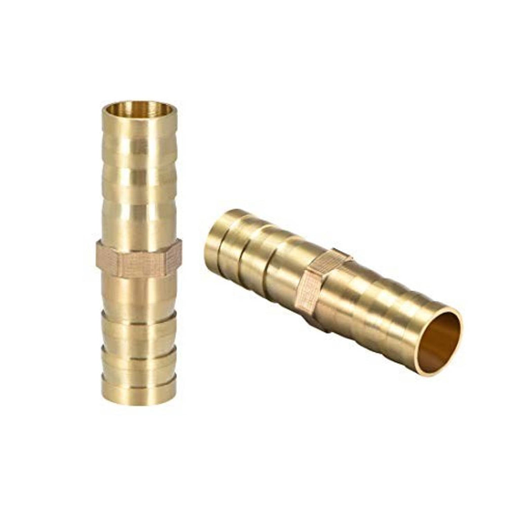 Brass straight barb hose splicer fitting, barbed connectors shown side view