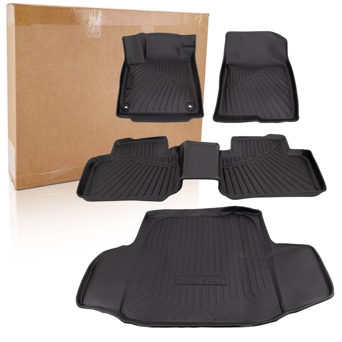 Black all-weather floor mats and cargo liner set, five-piece layout