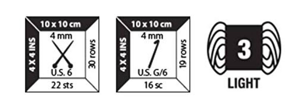 Yarn gauge diagram for 10x10 cm, shows stitches and rows
