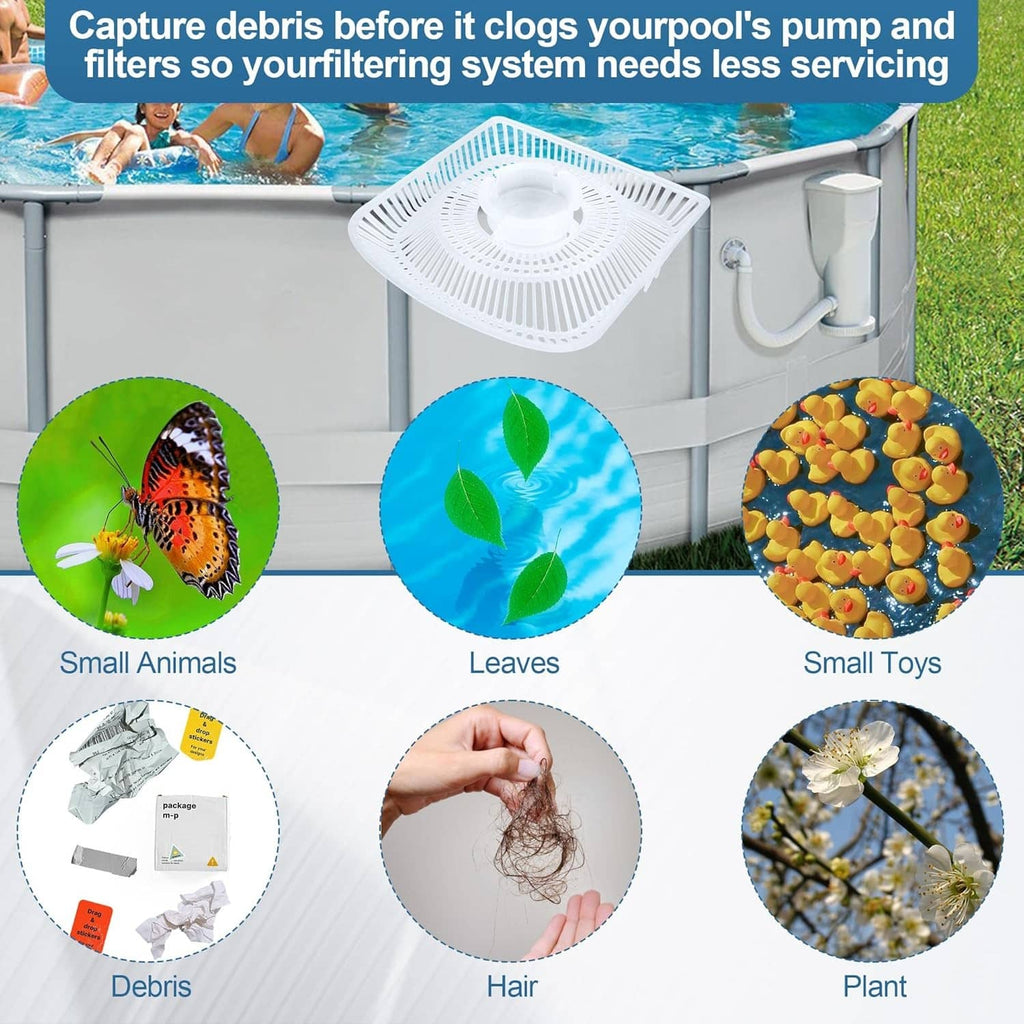 White skimmer strainer basket for capturing pool debris before it reaches the pump