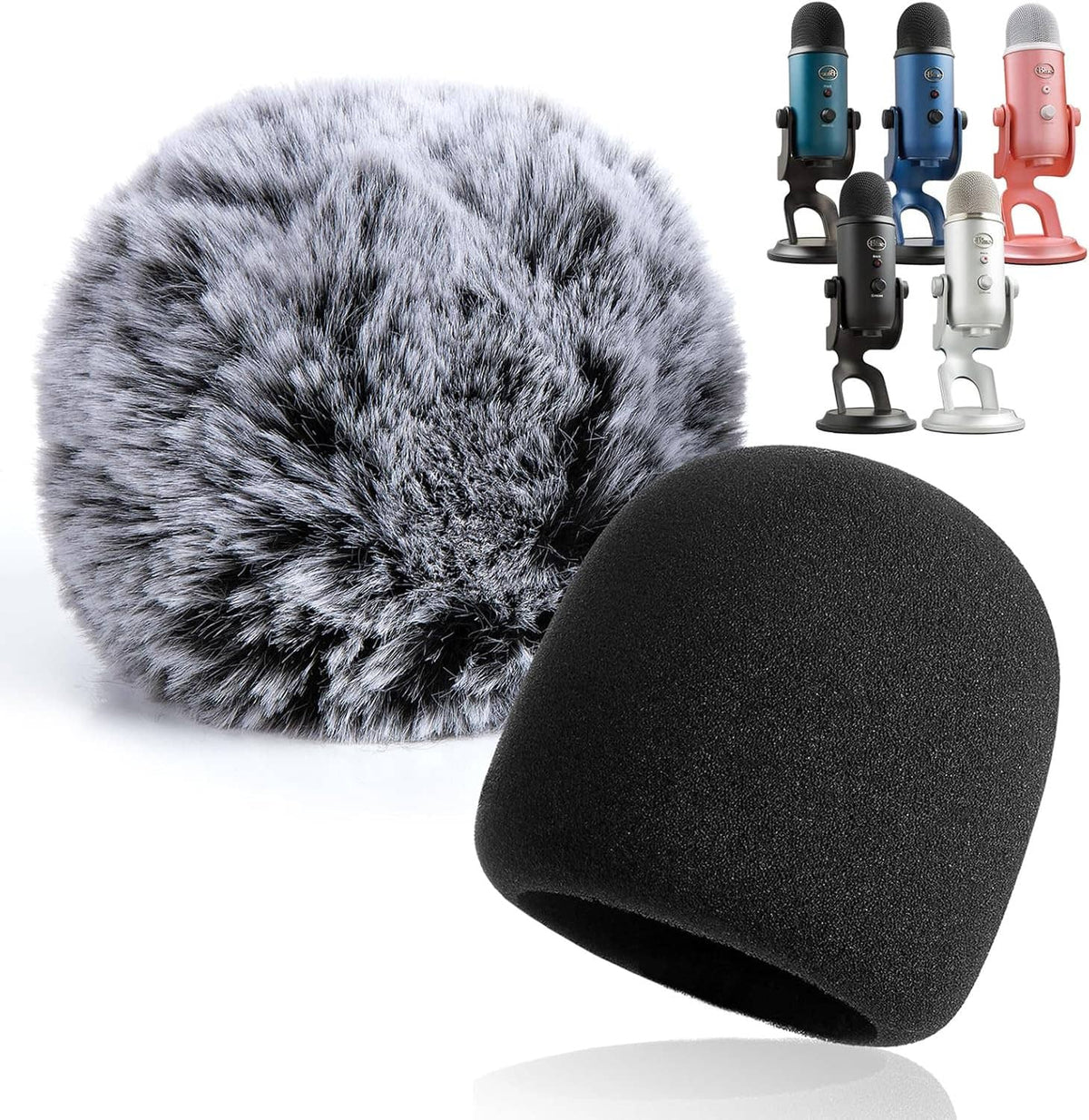 2-piece pop filter and black foam windscreen set for Yeti-style microphones