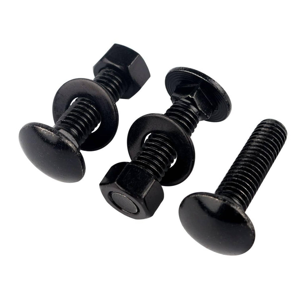 Black carriage bolts with domed heads and threaded shafts (4 pieces shown)