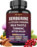 StrongVit berberine supplement bottle with Ceylon cinnamon and milk thistle (60 vegan capsules)