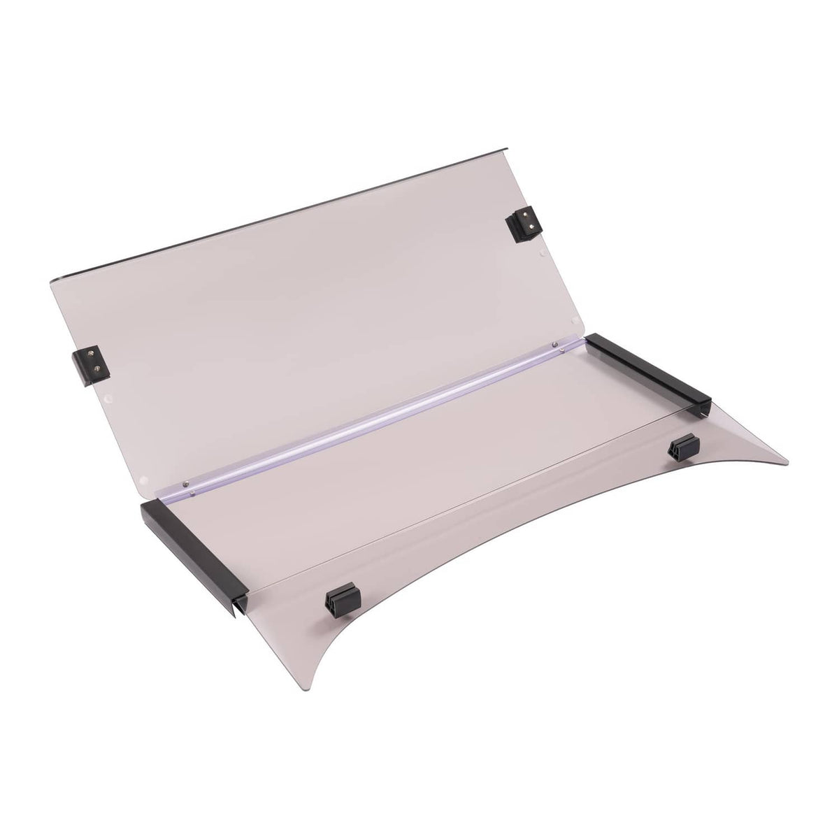 Tinted fold-down golf cart windshield, open with light-tint panel and side black brackets