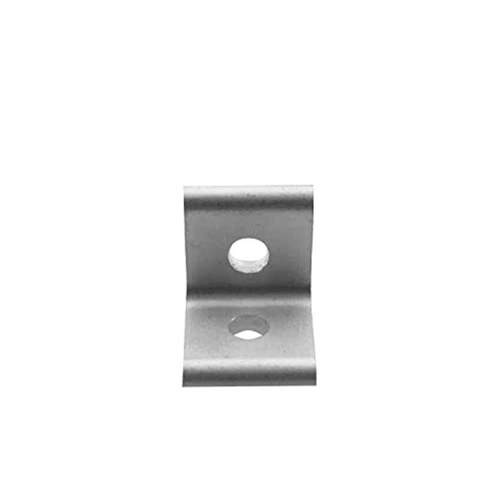 Aluminum corner bracket section with two screw holes, silver metal.