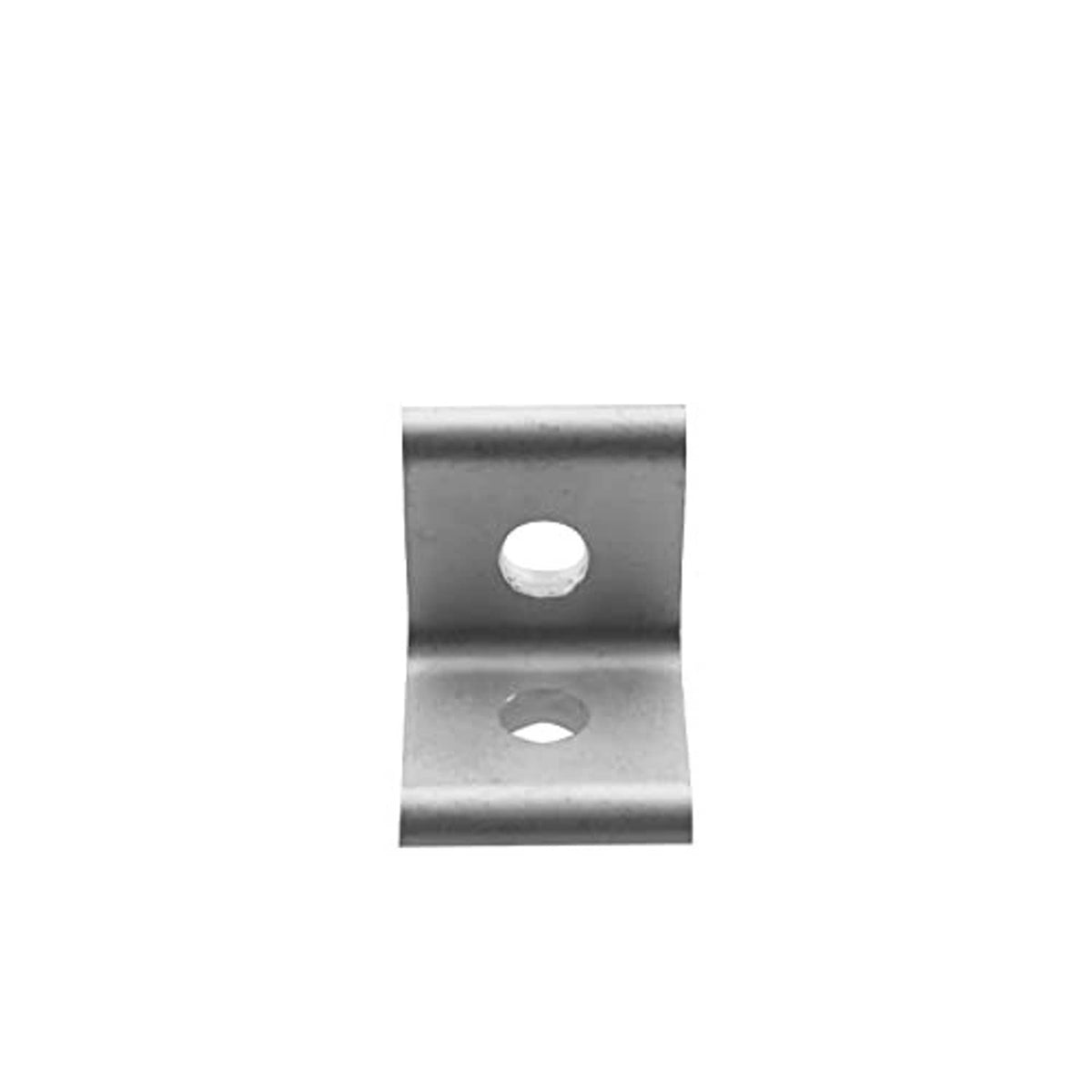 Aluminum corner bracket section with two screw holes, silver metal.