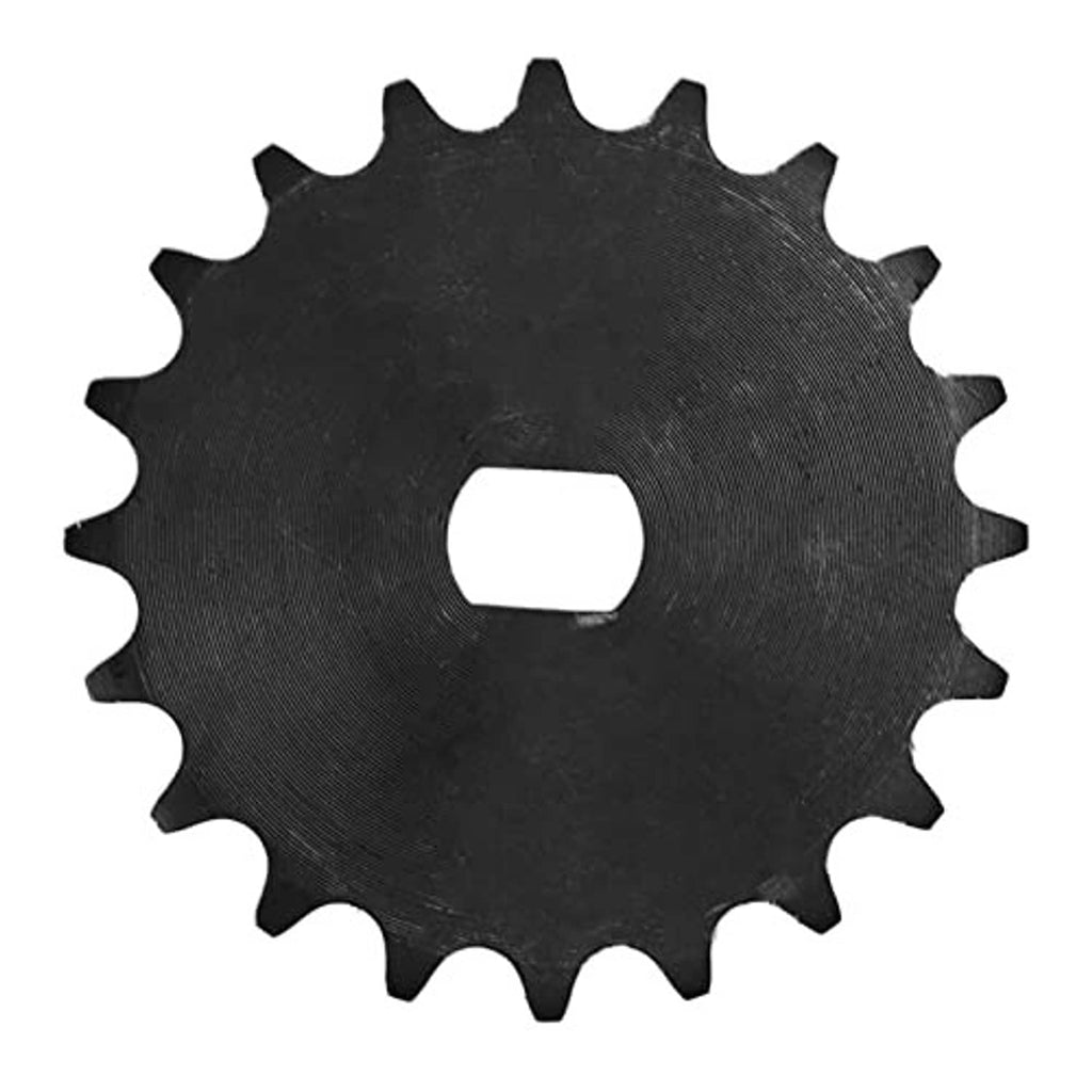 20-tooth carbon steel motor sprocket with oval center cutout and sharp teeth