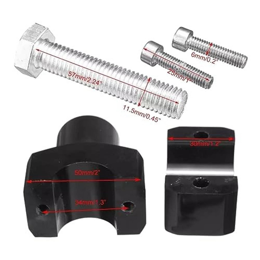 Black clamp bracket adapter with 10mm thread; mounting bolts and measurements shown
