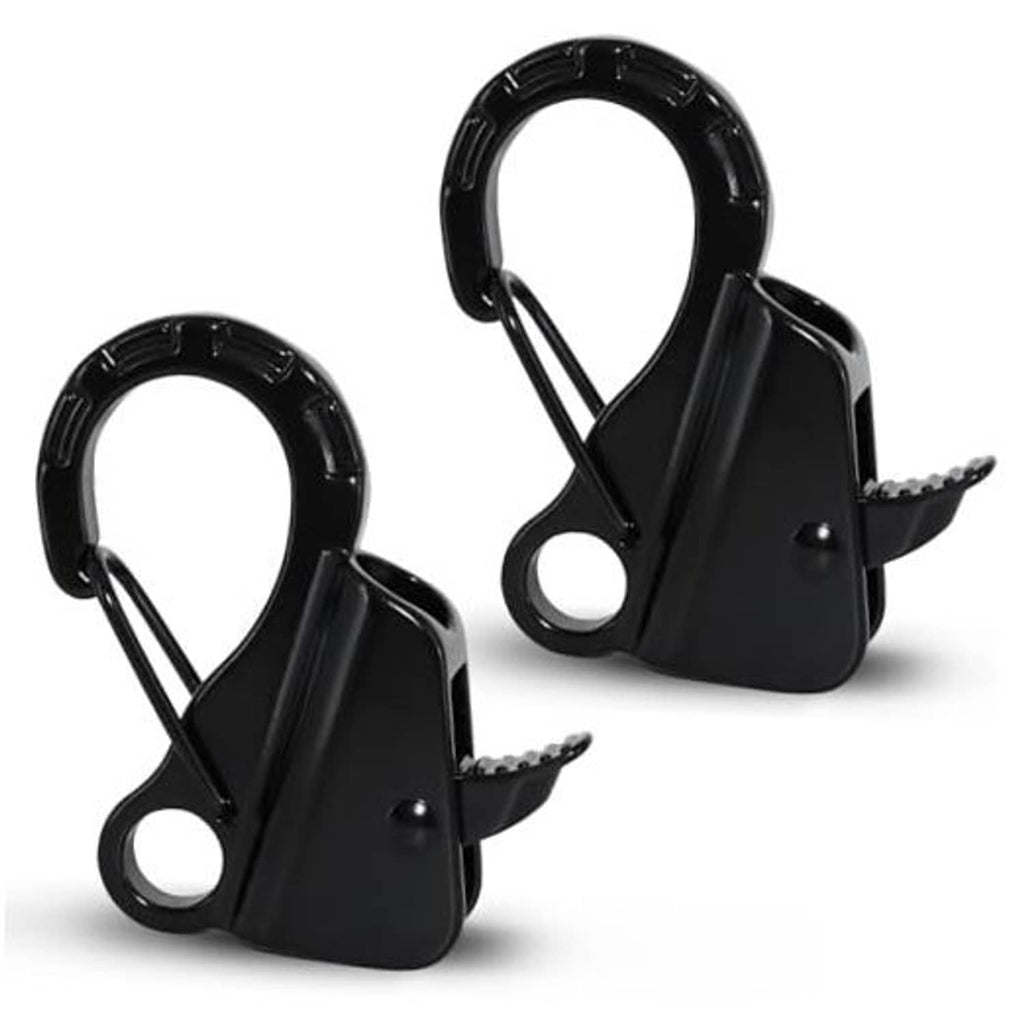 Set of 2 black sliding boat anchor hooks with oval ring and side latch