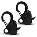 Set of 2 black sliding boat anchor hooks with oval ring and side latch