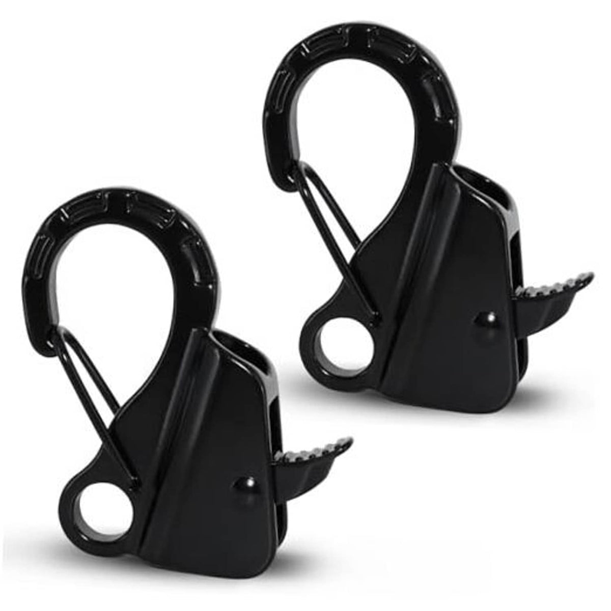 Set of 2 black sliding boat anchor hooks with oval ring and side latch