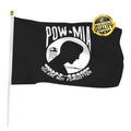 Black outdoor embroidered flag with POW-MIA profile emblem and You Are Not Forgotten text