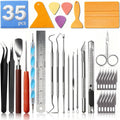 35-piece vinyl weeding tools kit with metal picks, tweezers, and orange guide pieces