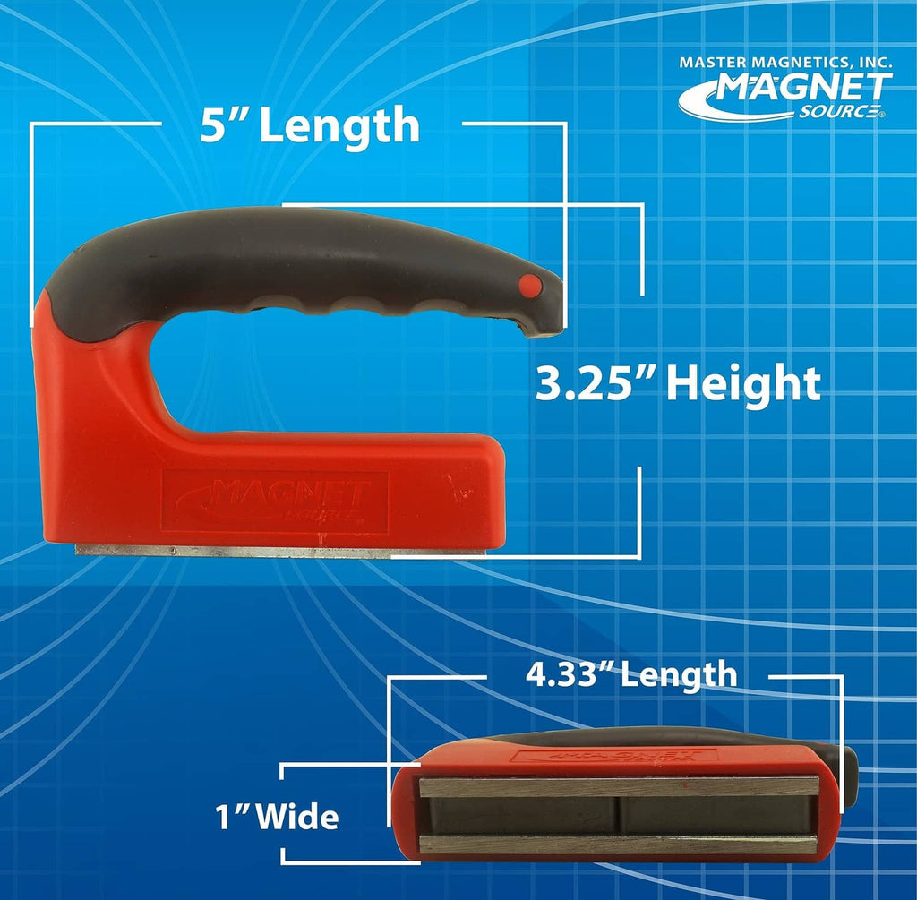 Orange and black handle magnet with visible size dimensions and bar face