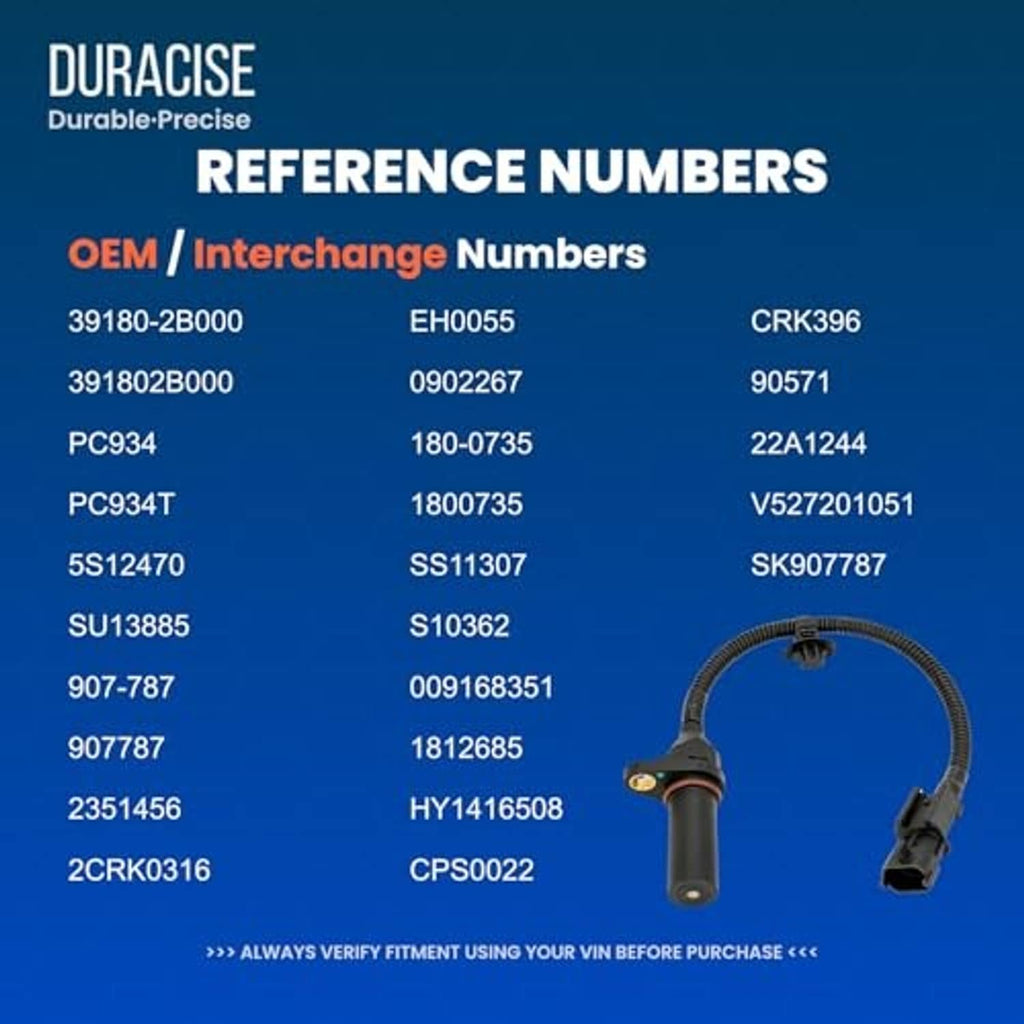 Crankshaft position sensor reference numbers with pictured sensor and connector