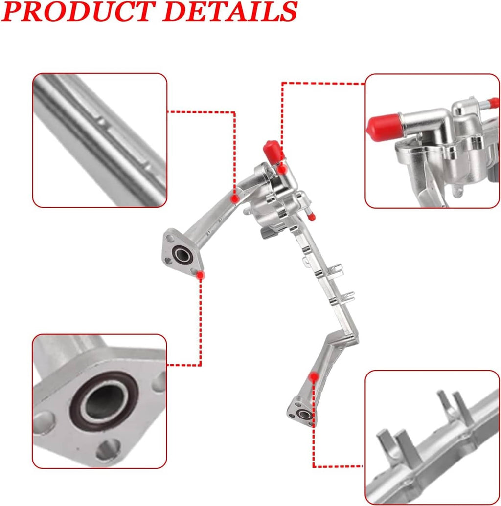 Metal coolant water pipe system kit parts shown with labeled connection points