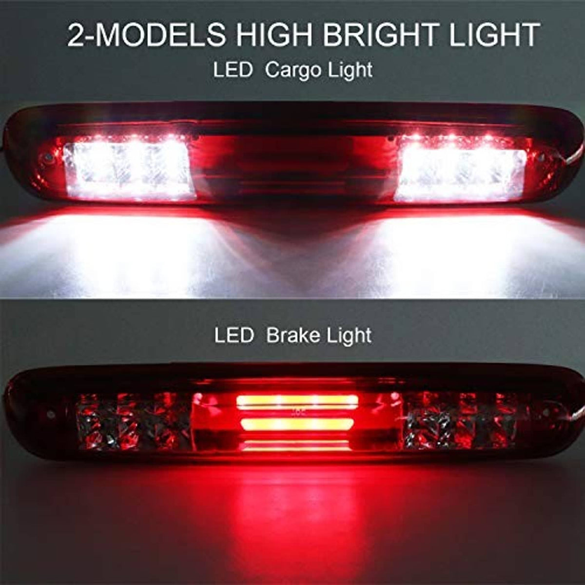 LED tail light bar glowing with bright white LEDs and red brake light segments