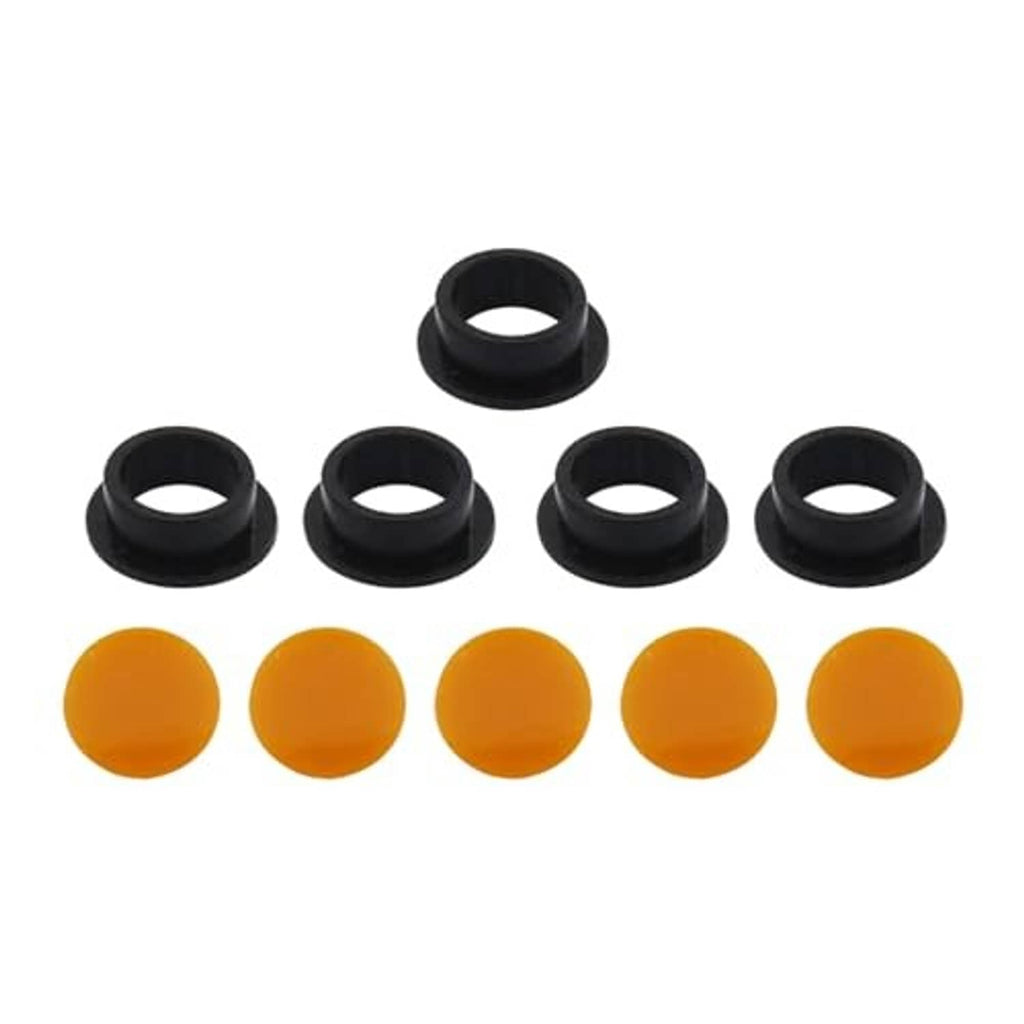 Rebuild kit parts: black rubber rings with orange rubber discs
