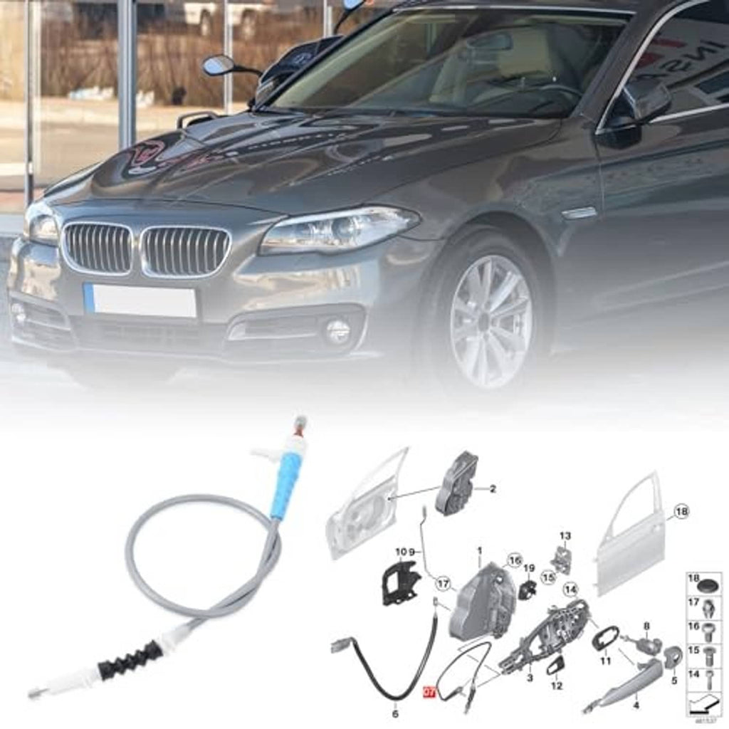 Front hood release cable kit with blue insulator, gray cable, and white connectors