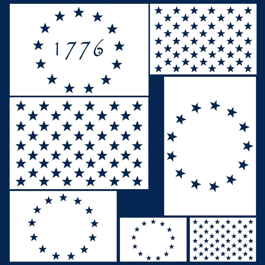 Star stencil templates set with scattered stars and star wreath patterns, 3 sizes