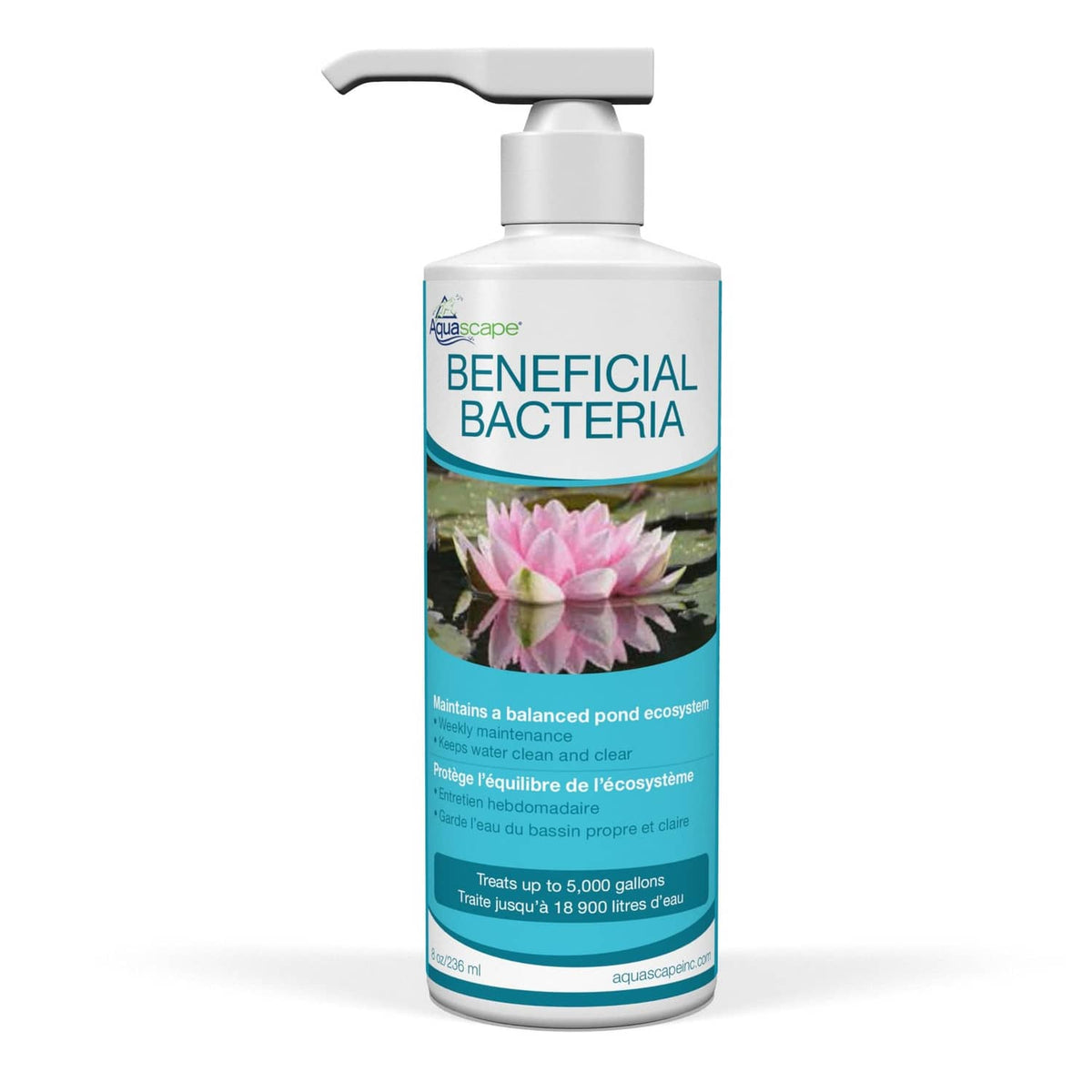 Aquascape Beneficial Bacteria liquid bottle with pump, for pond ecosystem maintenance