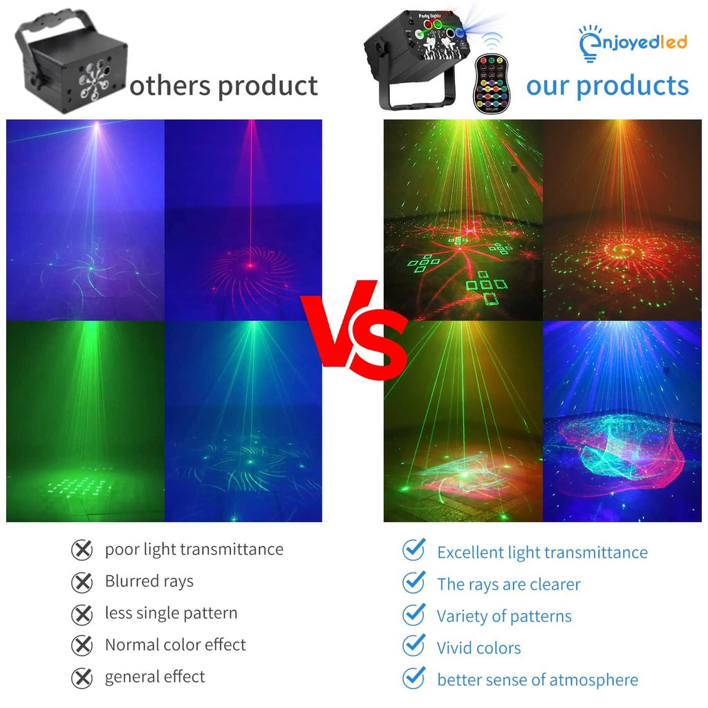 Black party light projector with remote; displays multicolor laser patterns for rooms