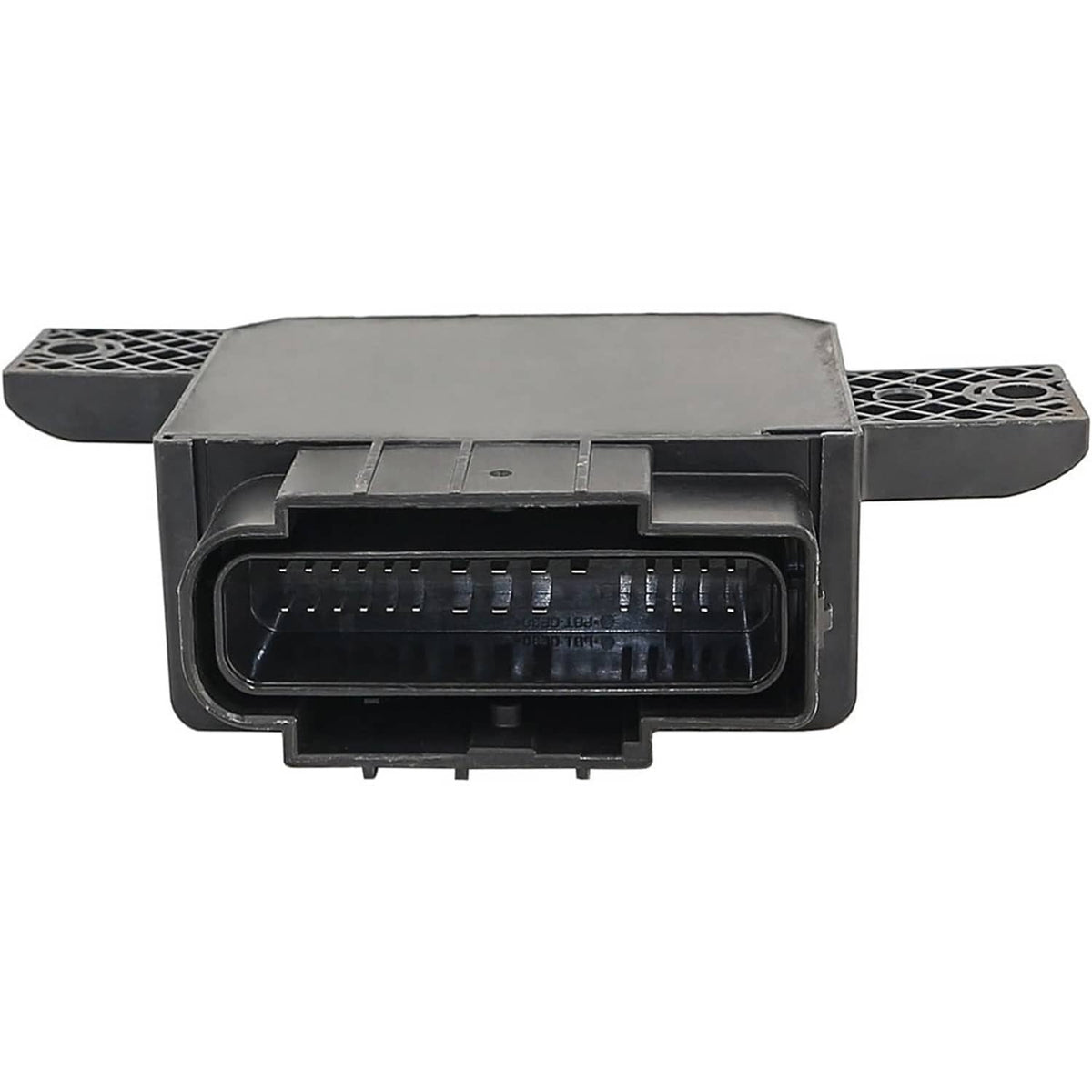 Black control module with exposed multi-pin connector socket and mounting tabs.