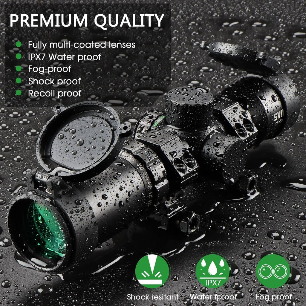 Black crossbow scope with IPX7, fog- and shock-resistant design