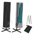 Black offset umbrella cover with straps and telescopic support poles, for umbrella base