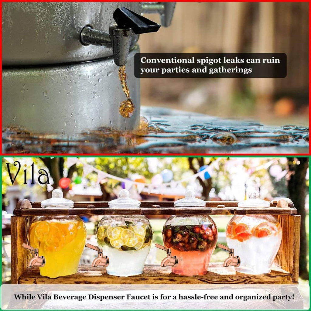 Copper and chrome spigot faucet with water flow from dispenser outlet