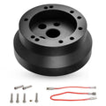 Black 5/6-hole steering wheel hub adapter with center splined opening and bolt holes