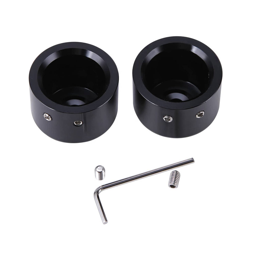 Pair of black front axle cap nut covers with hex key and two bolts