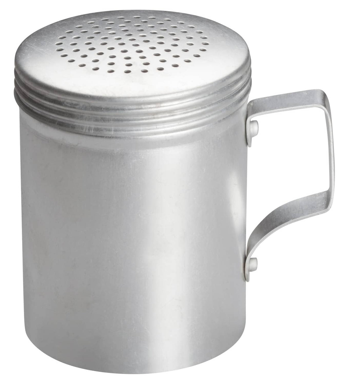 Aluminum spice dredge with handle and perforated top, 10-ounce capacity