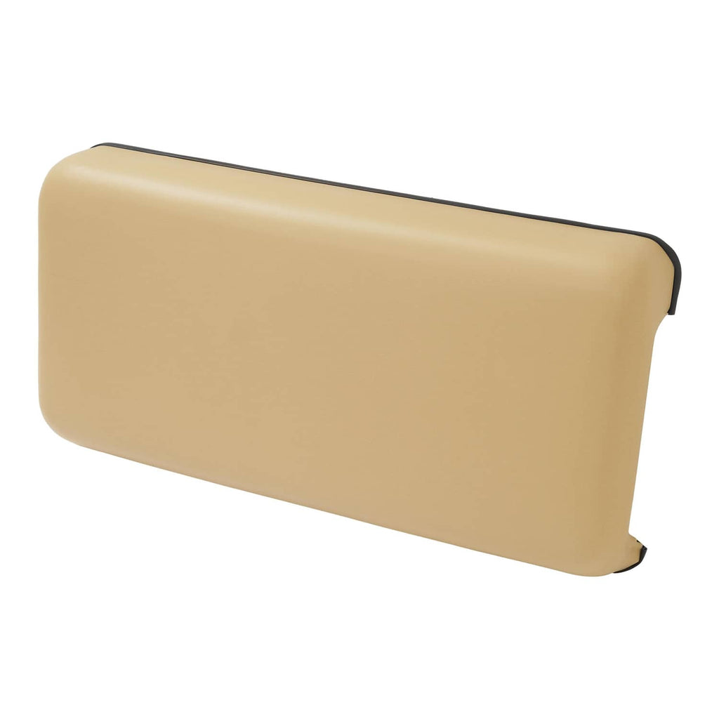 Tan seat cushion with rounded end and black perimeter trim