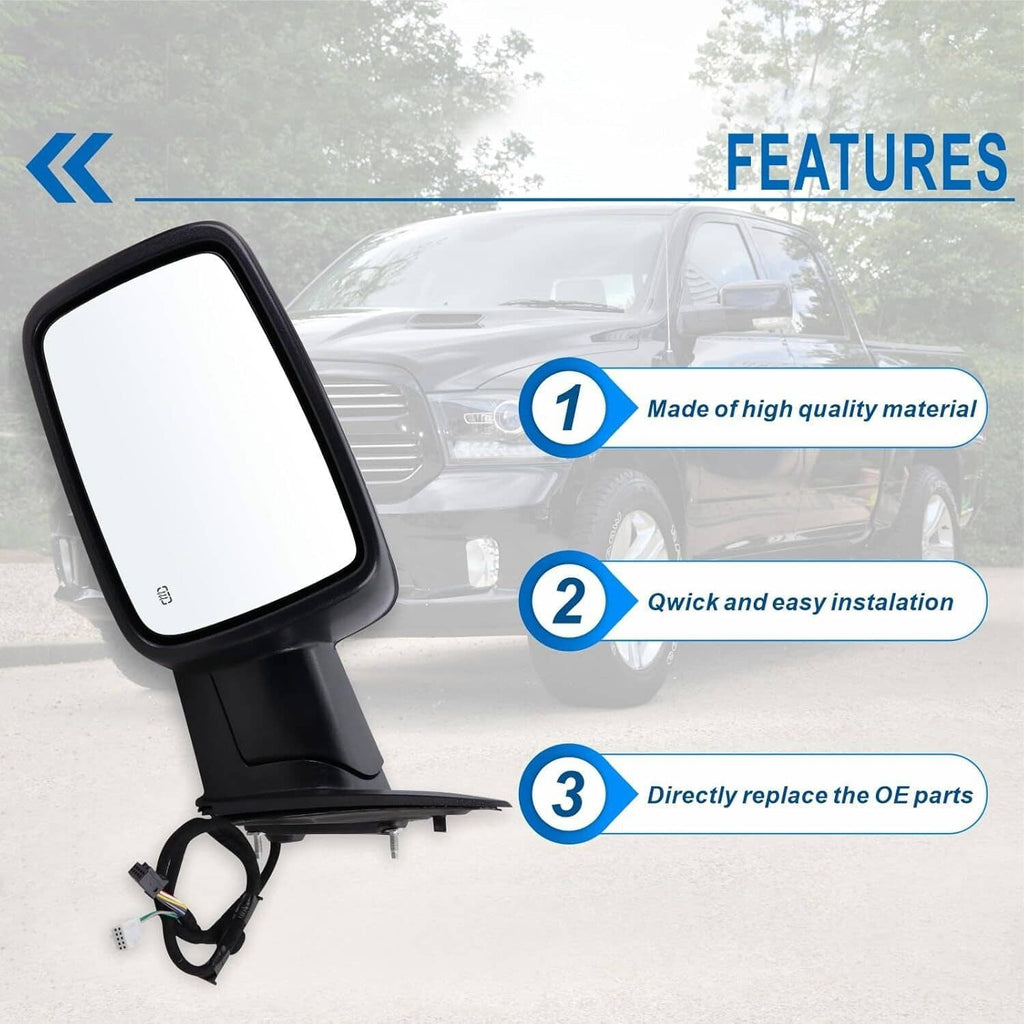 Black side mirror assembly with mounting bracket and wiring harness for quick replacement