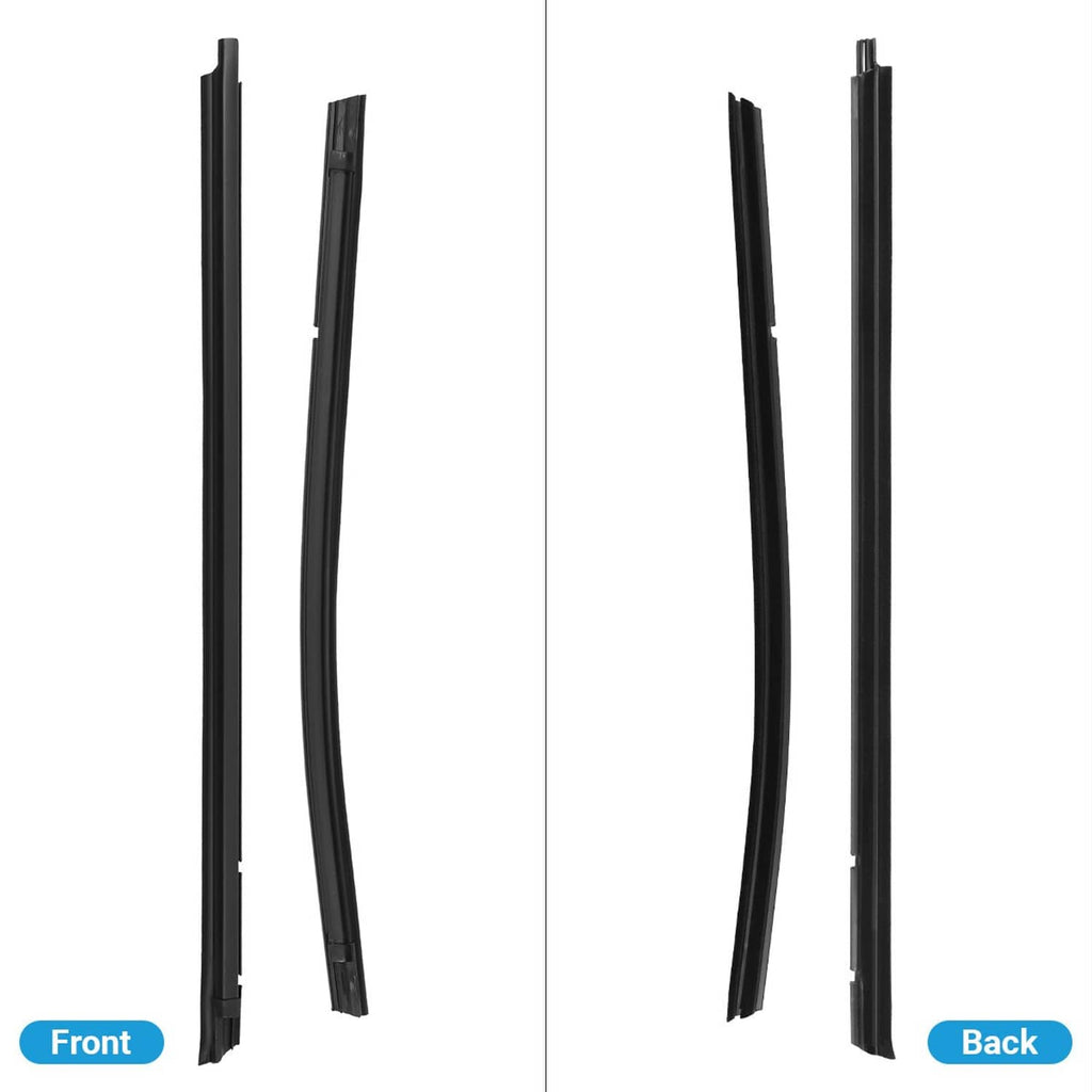 Set of black window weatherstrip trim seals with long vertical channel shapes