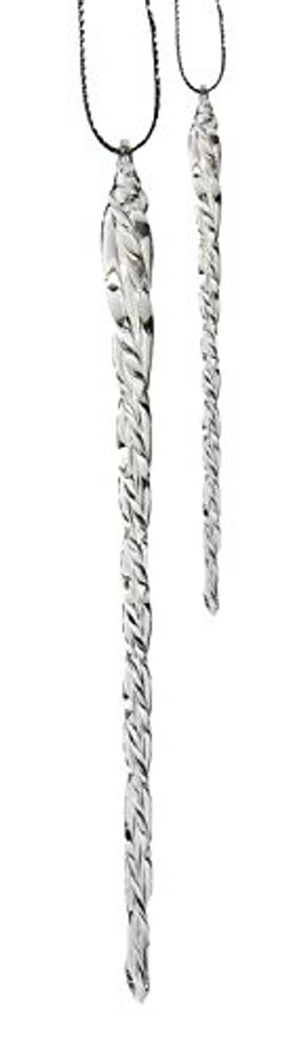 Clear glass icicle ornaments with twisted texture and silver-tone hanging loops