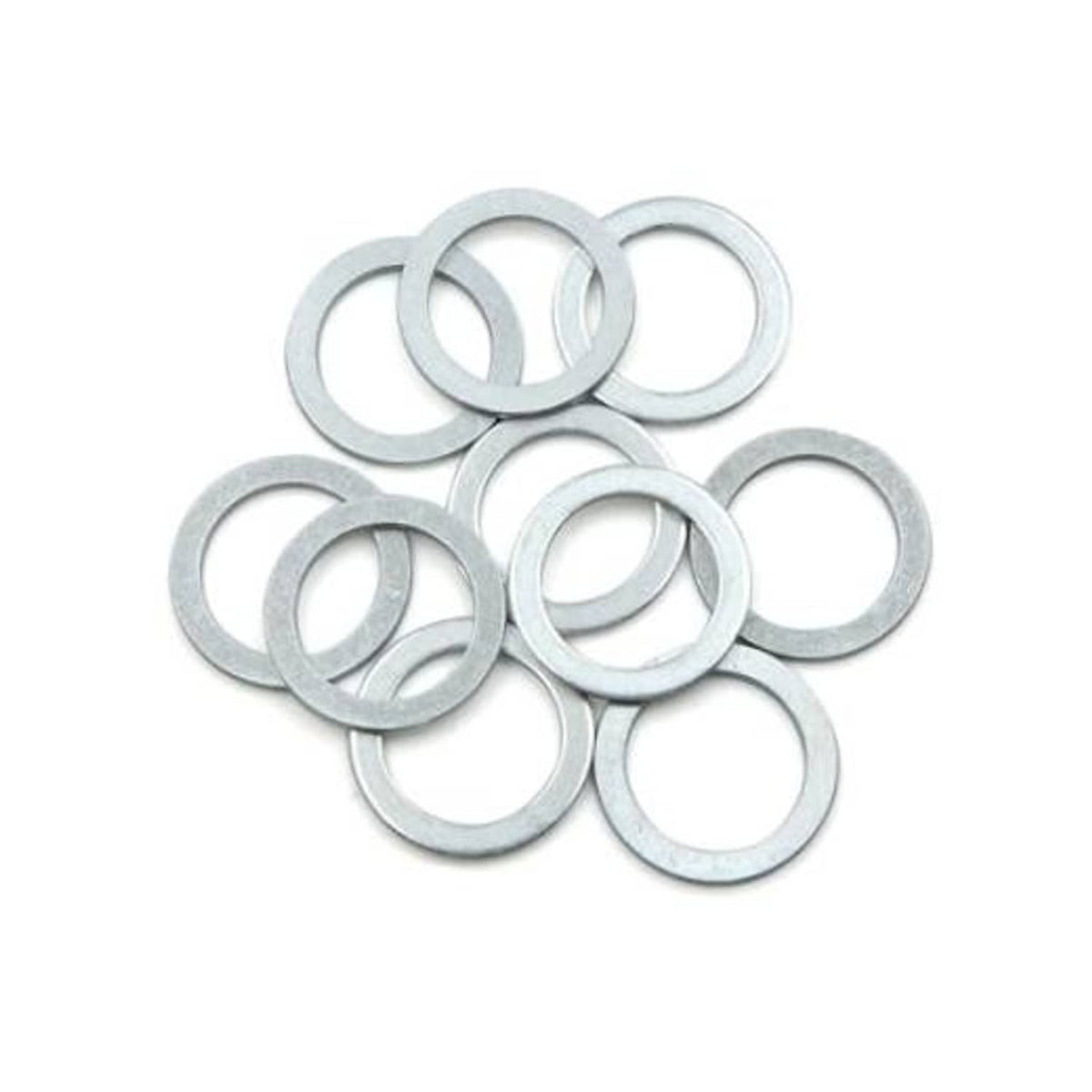 Set of 10 metallic gray crush washers for engine oil drain plugs, flat circular rings