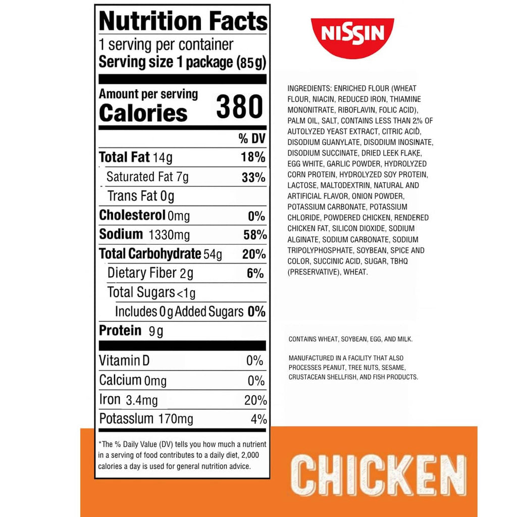 Top Ramen chicken noodle soup nutrition facts panel