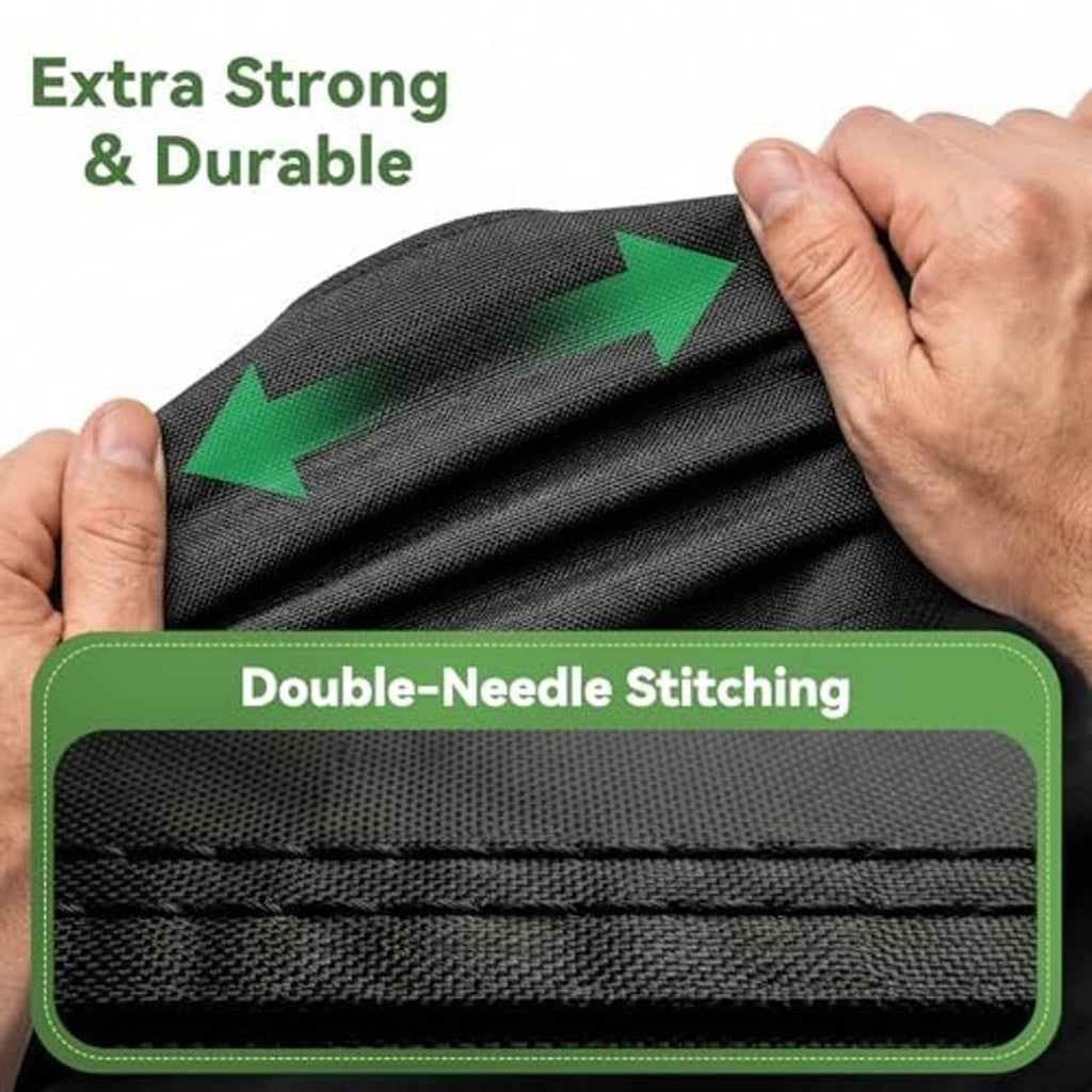 Close-up of black umbrella cover fabric with reinforced double-needle stitching